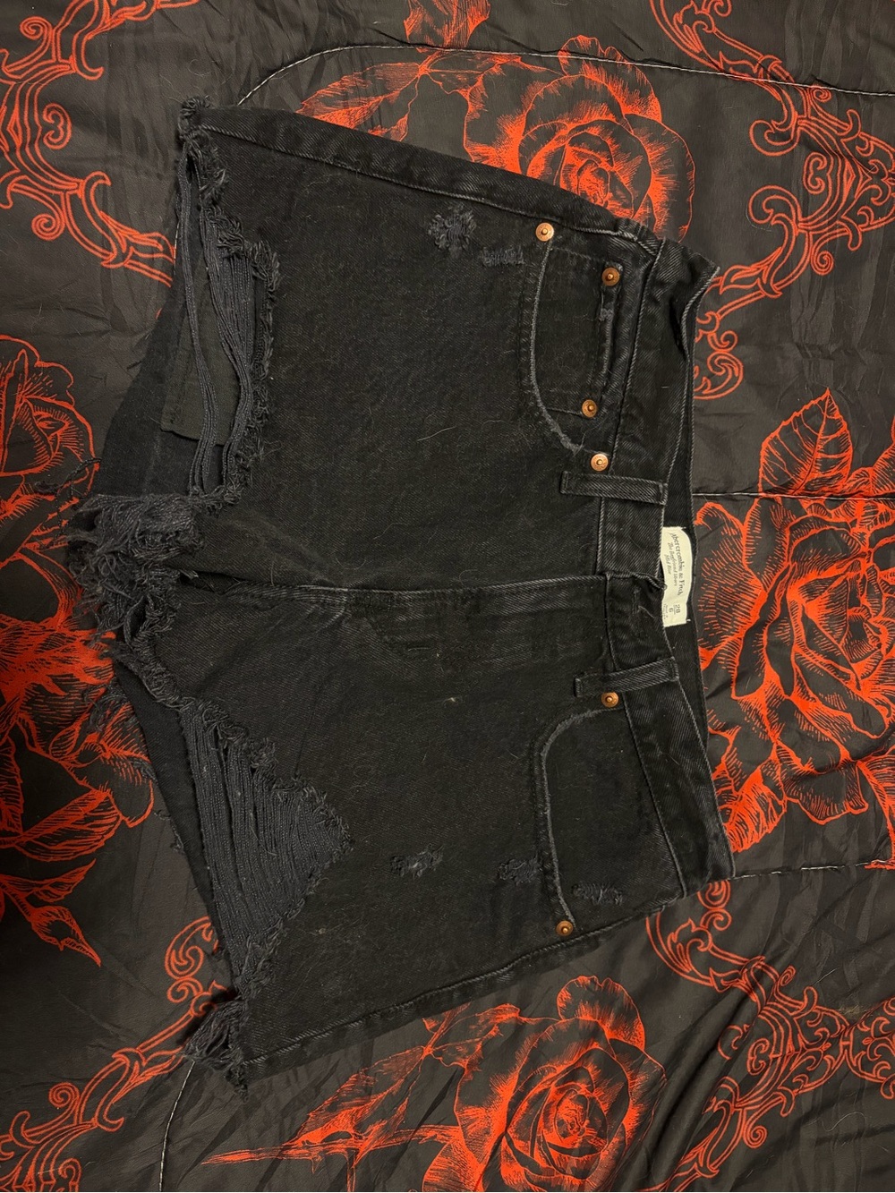 Abercrombie & Fitch Black Distressed Ankle Crop Denim Shorts